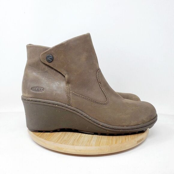 KEEN Akita Ankle Boots Womens 9.5 Brown Leather Wedge Lug Bootie Shoes - Picture 7 of 14